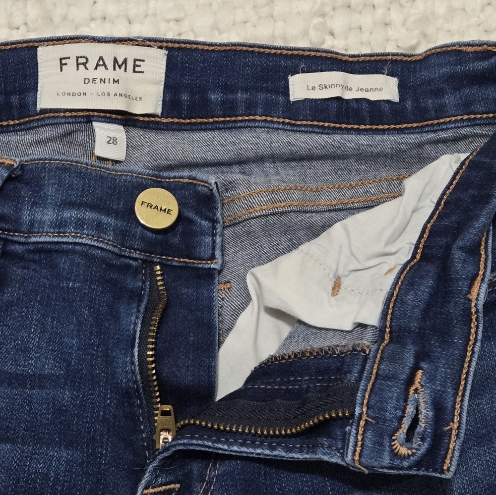 FRAME Denim Le Skinny de Jeanne Jeans Dark Wash Stretch Mid-Rise Skinny Size 28 - Picture 4 of 12